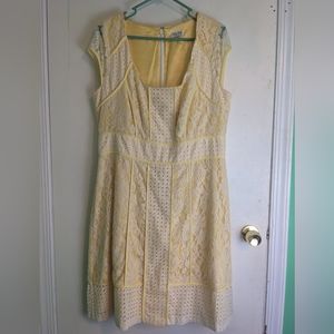 City Chic size S yellow spring dress with white lace overlay